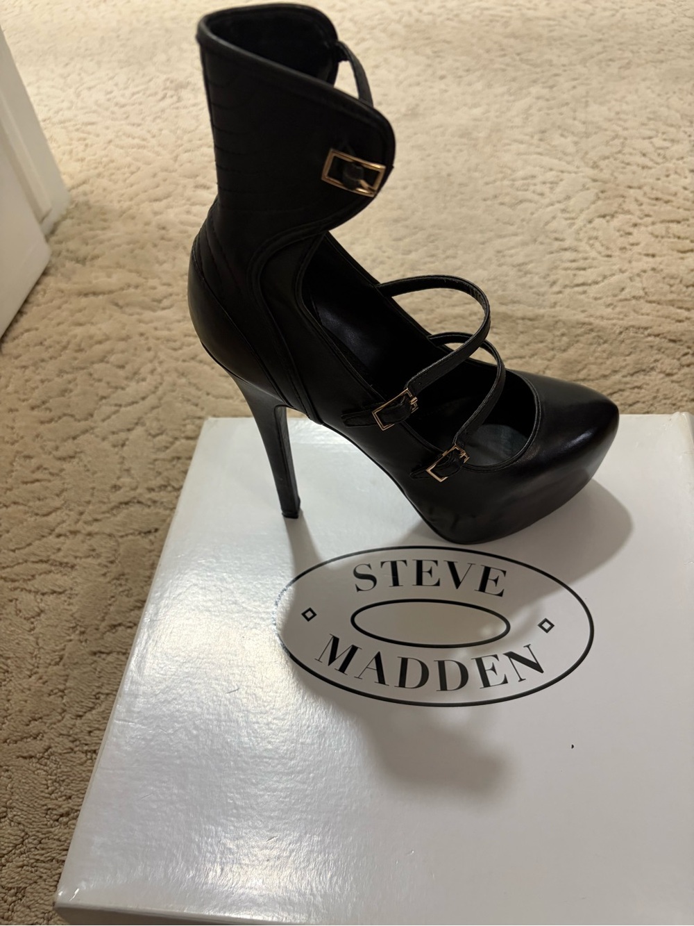 Steve Madden Black Strappy Platform Stiletto Bootie